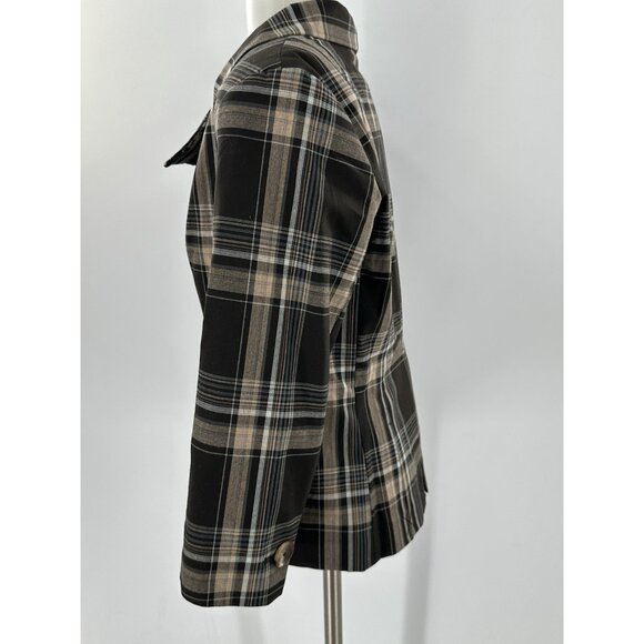 Isaac Mizrahi for Target Jacket Cropped Brown Plaid Cotton 3/4 Sleeve Lined 10 - Picture 5 of 12